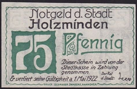 Almanya 75 Pfennig Notgeld 1922 Çil