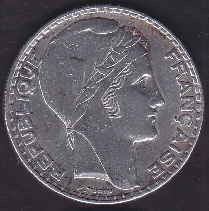 Fransa 20 Frank 1933 Gümüş ( 620 Ayar 20 Gram )