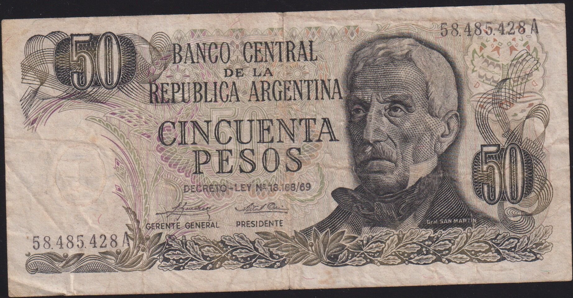 Arjantin 50 Pesos 1974 - 1975 Çok Temiz Pick 296b