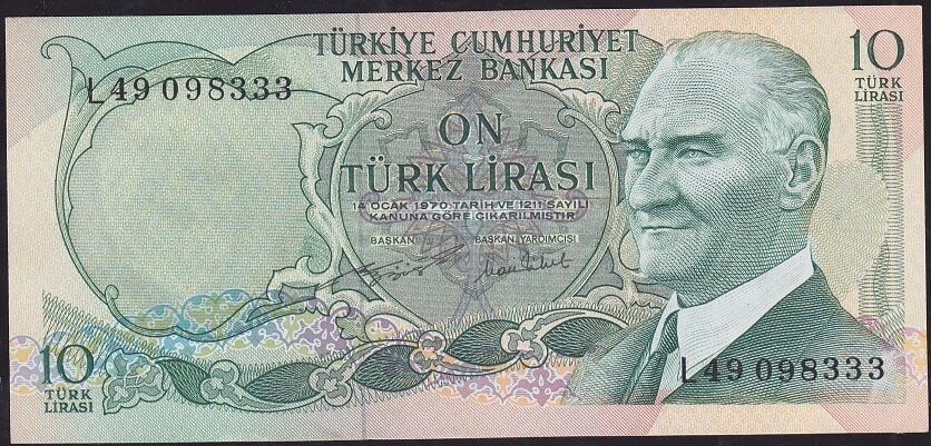 6.Emisyon 2.Tertip 10 Lira L49 098333 Çil