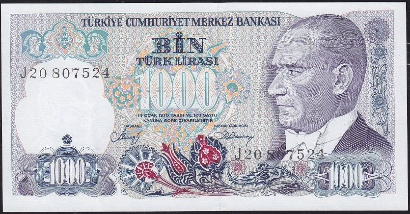 7.Emisyon 2.Tertip 1000 Lira J20 807524 Çilaltı
