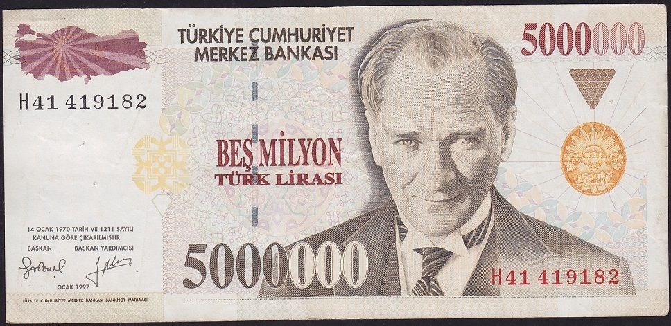 7.Emisyon 5 000 000 Lira H41 419182 Çok Temiz