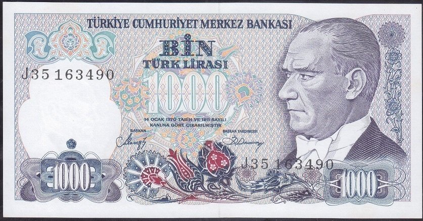 7.Emisyon 2.Tertip 1000 Lira J35 163490 Çil