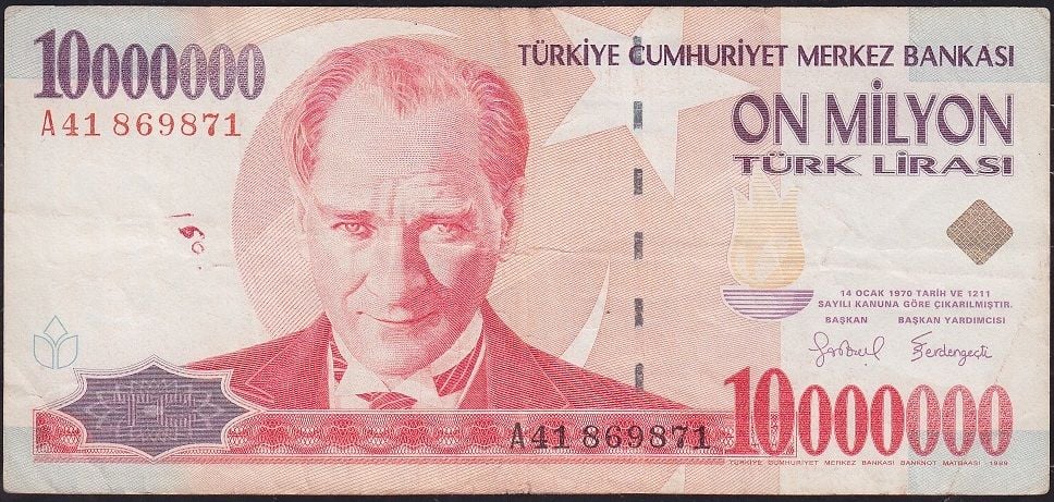 7.Emisyon 10 000 000 Lira A41 869871 Çok Temiz