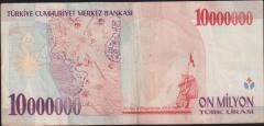 7.Emisyon 10 000 000 Lira C55 615322 Çok Temiz+