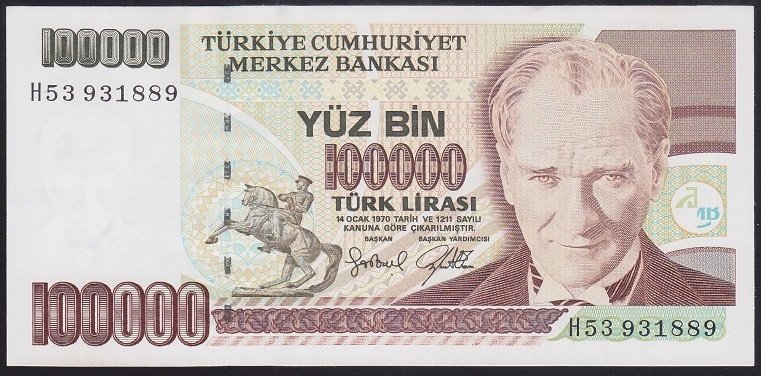 7.EMİSYON 3.TERTİP 100000 LİRA H53 931889 ÇİLALTI
