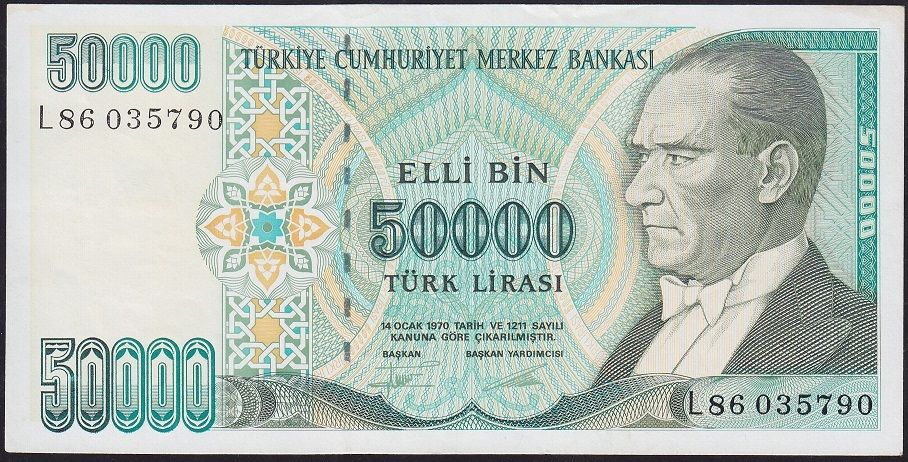 7.Emisyon 2.Tertip 50000 Lira L86 035790 Çok Çok Temiz+