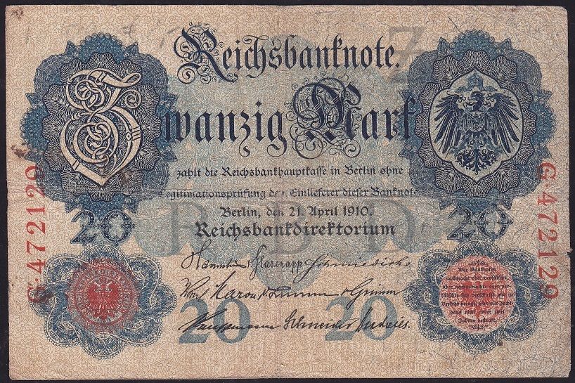 Almanya 20 Mark 1910 Çok Temiz