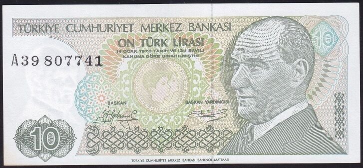 7.Emisyon 1.Tertip 10 Lira A39 807741 Çilaltı Çil Uzun Kaş