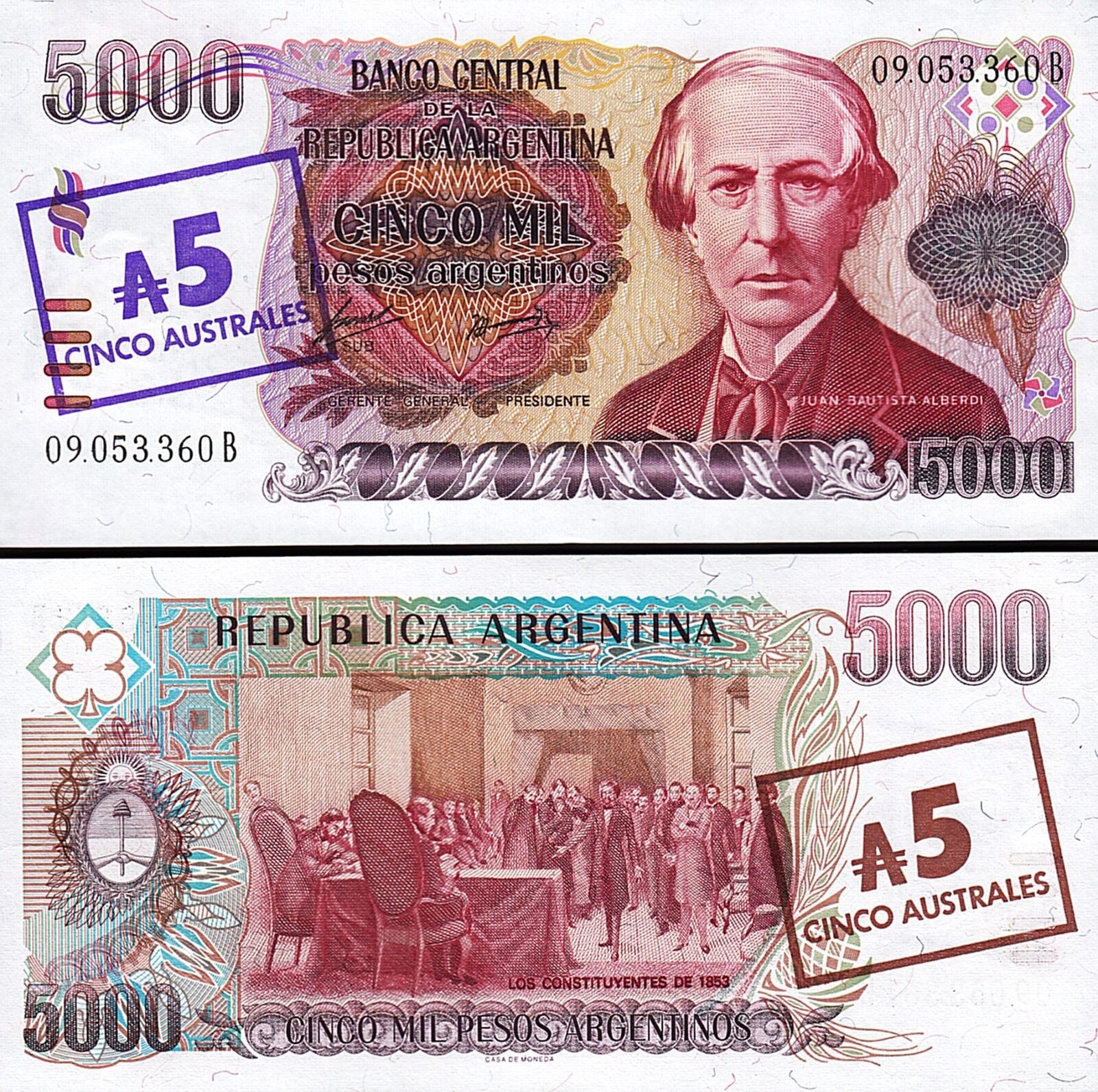 Arjantin 5 Australes Sürsajlı 5000 Pesos 1985 Çil Pick 321