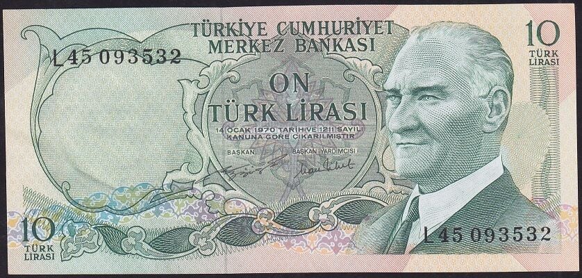 6.Emisyon 2.Tertip 10 Lira L45 093532 Çilaltı