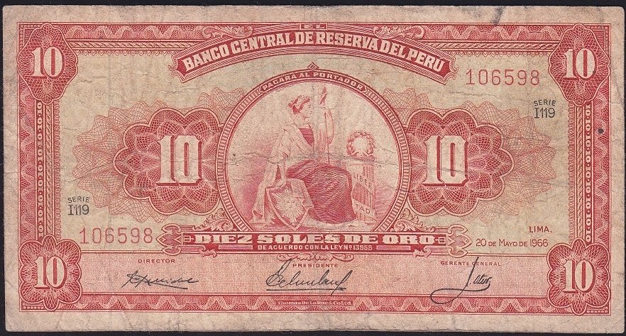 Peru 10 Soles 1966 Çok Temiz Pick 84