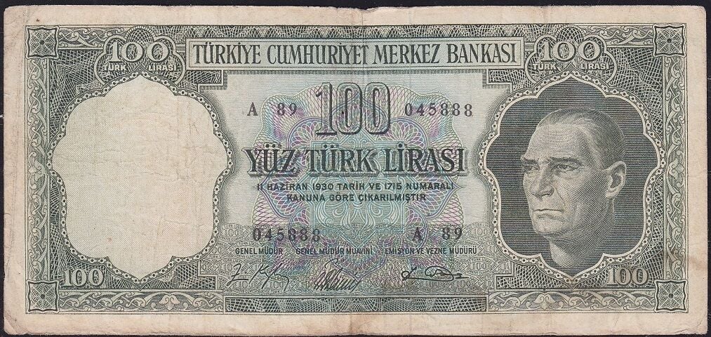 5.Emisyon 5.Tertip 100 Lira A89 045888 Çok Temiz