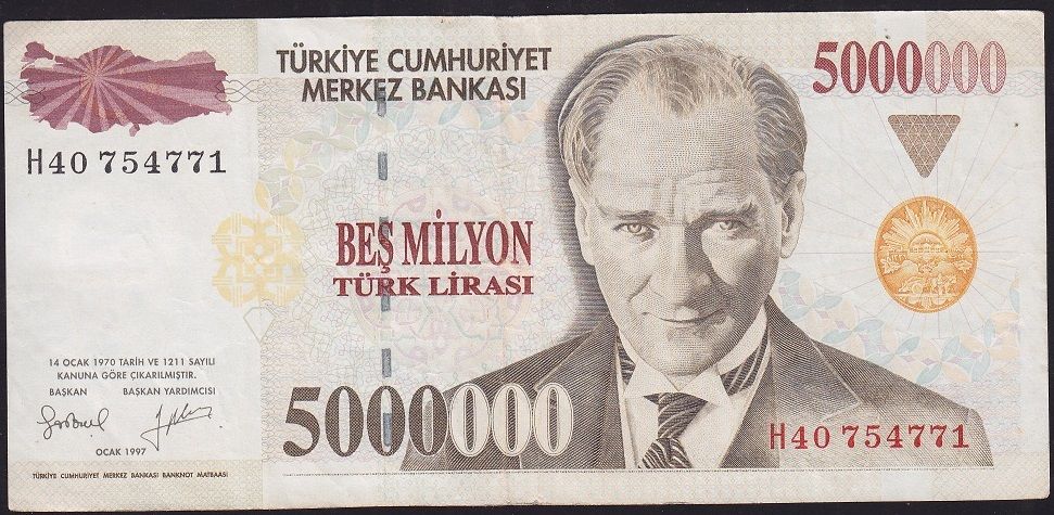 7.Emisyon 5 000 000 Lira H40 754771 Çok Temiz+