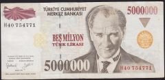 7.Emisyon 5 000 000 Lira H40 754771 Çok Temiz+