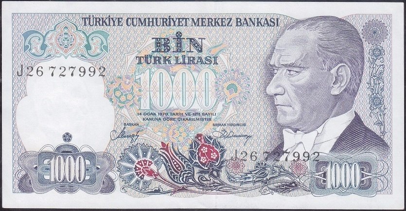 7.Emisyon 2.Tertip 1000 Lira J26 727992 Ççt Çilaltı