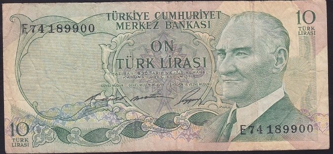 6.EMİSYON 1.TERTİP 10 LİRA E74 189900 ÇOK TEMİZ