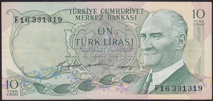 6.EMİSYON 1.TERTİP 10 LİRA F16 331319 ÇOK TEMİZ +