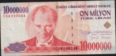 7.Emisyon 10 000 000 Lira C54 010241 Çok Temiz+