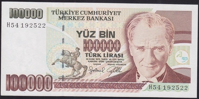 7.EMİSYON 3.TERTİP 100000 LİRA H54 192522 ÇİLALTI ÇİL