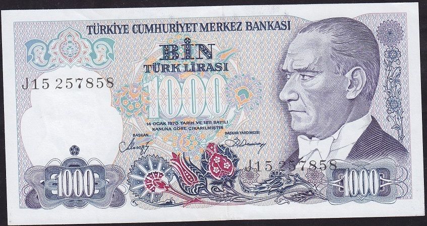7.Emisyon 2.Tertip 1000 Lira J15 257858 Çilaltı