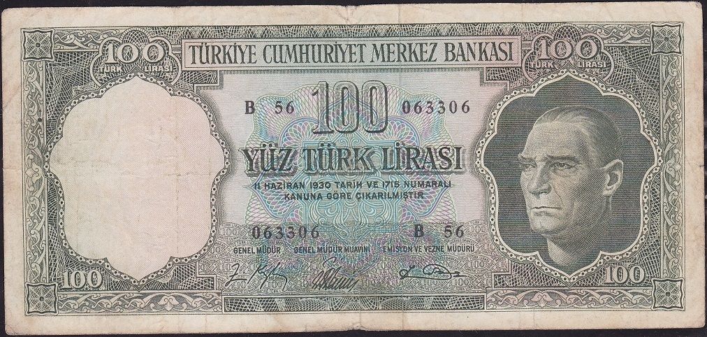 5.Emisyon 5.Tertip 100 Lira B56 063306 Çok Temiz
