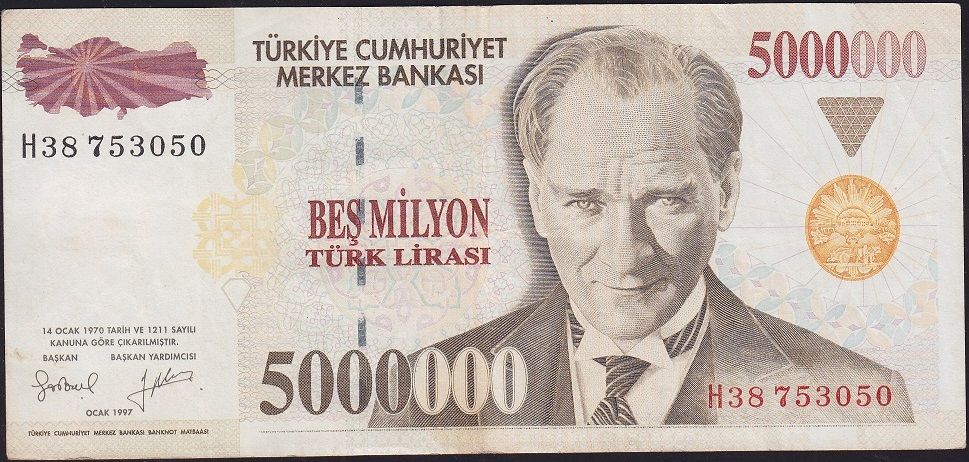 7.Emisyon 5 000 000 Lira H38 753050 Çok Temiz+