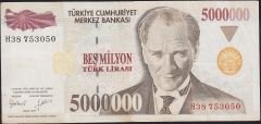 7.Emisyon 5 000 000 Lira H38 753050 Çok Temiz+
