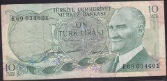 6.EMİSYON 1.TERTİP 10 LİRA E69 034601 ÇOK TEMİZ