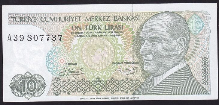 7.Emisyon 1.Tertip 10 Lira A39 807737 Çilaltı Çil
