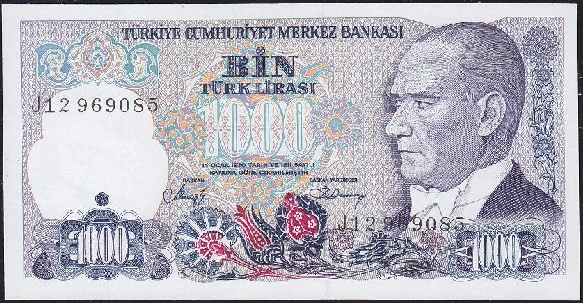 7.Emisyon 2.Tertip 1000 Lira J12 969085 Çil