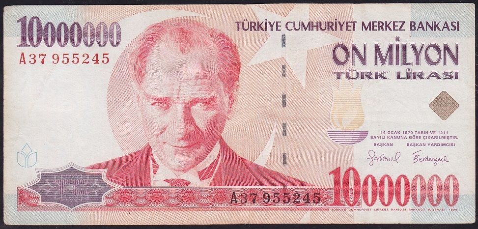 7.Emisyon 10 000 000 Lira A37 955245 Çok Temiz+