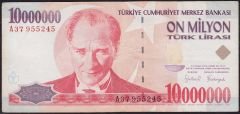 7.Emisyon 10 000 000 Lira A37 955245 Çok Temiz+