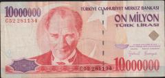 7.Emisyon 10 000 000 Lira C52 281134 Çok Temiz