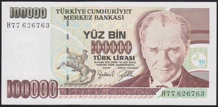 7.EMİSYON 3.TERTİP 100000 LİRA H77 626763 ÇİLALTI ÇİL
