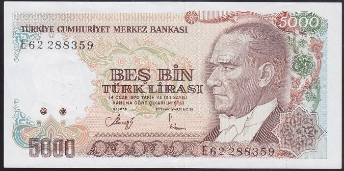 7.EMİSYON 3.TERTİP 5000 LİRA E62 288359 ÇÇT