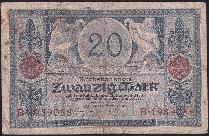Almanya 20 Mark 1915 Temiz