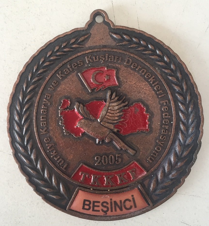 TÜRKİYE KANARYA VE KAFES KUŞLARI FEDERASYONU MADALYA BEŞİNCİ 7 CM