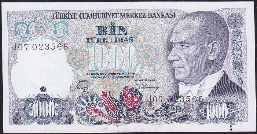 7.Emisyon 2.Tertip 1000 Lira J07 023566 Çilaltı Çil