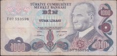 6.Emisyon 3.Tertip 1000 Lira F07 553598 Çok Temiz