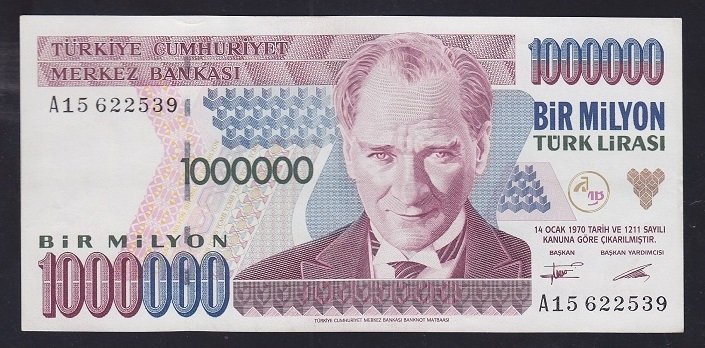 7.EMİSYON 1.TERTİP 1 000 000 LİRA A15 622539 ÇÇT ÇİLALTI