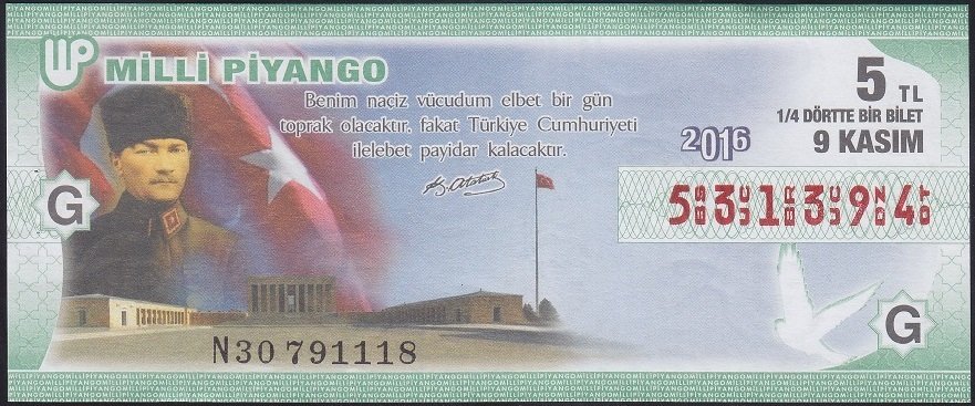 2016 9 KASIM ÇEYREK BİLET - G SERİSİ eski para değerleri