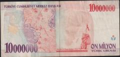 7.Emisyon 10 000 000 Lira C51 538838 Çok Temiz+