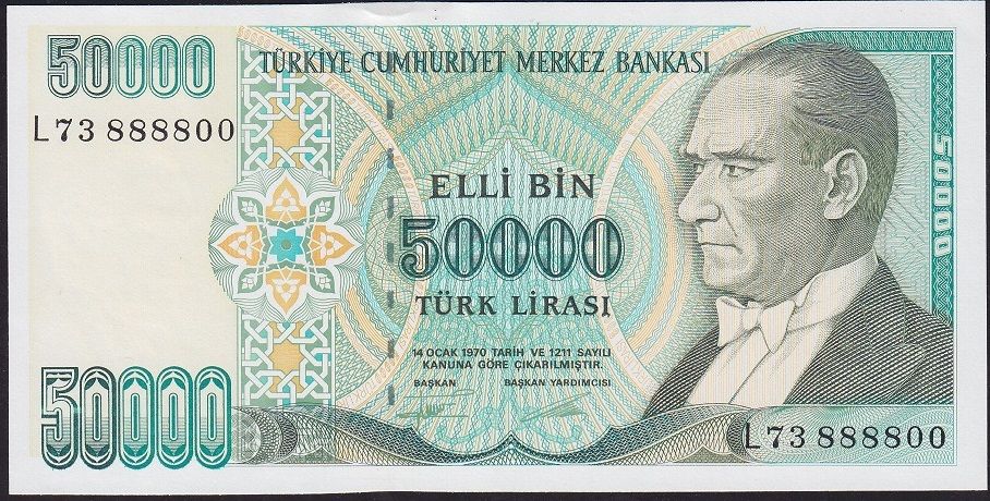 7.Emisyon 2.Tertip 50000 Lira L73 888800 Çil Güzel Numara