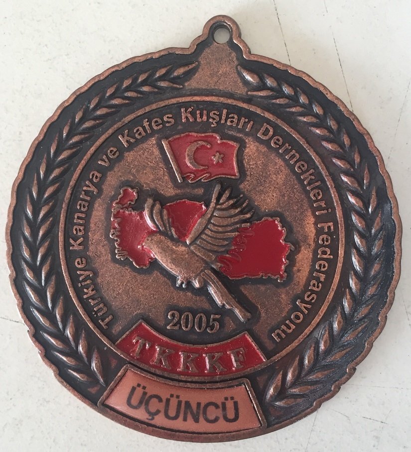 TÜRKİYE KANARYA VE KAFES KUŞLARI FEDERASYONU MADALYA ÜÇÜNCÜ 7 CM