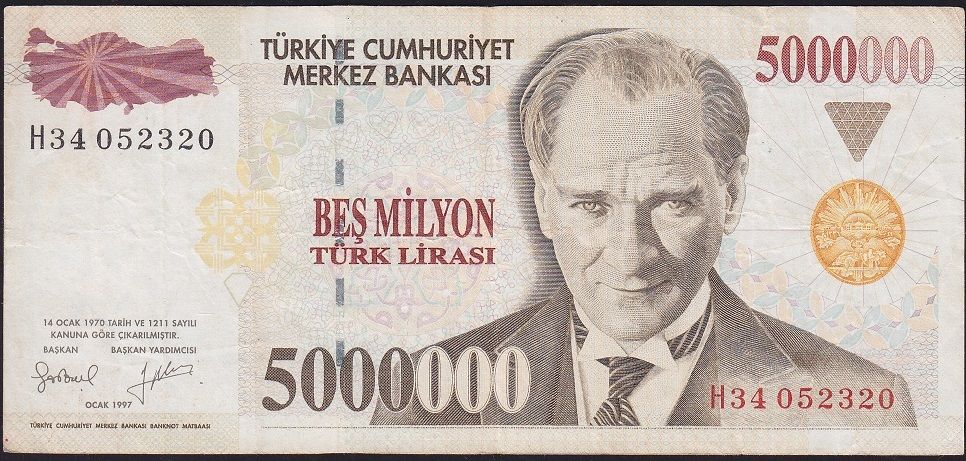 7.Emisyon 5 000 000 Lira H34 052320 Çok Temiz