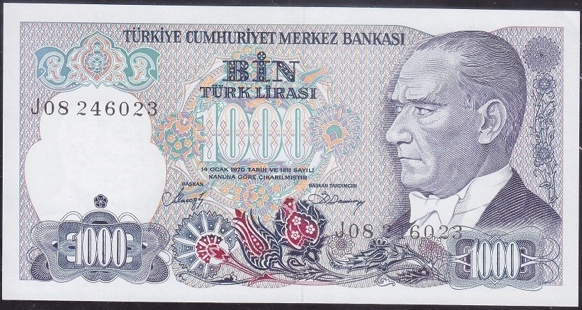 7.Emisyon 2.Tertip 1000 Lira J08 246023 Çilaltı Çil