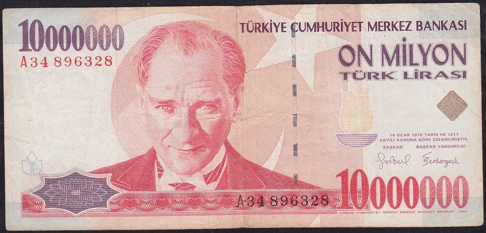 7.Emisyon 10 000 000 Lira A34 896328 Çok Temiz