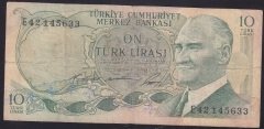 6.EMİSYON 1.TERTİP 10 LİRA E42 145633 TEMİZ eski para