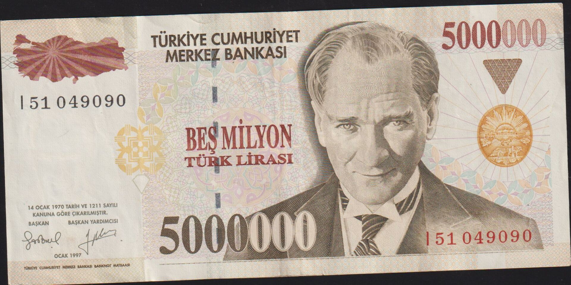 7.Emisyon 5 000 000 Lira I51 049090 Çok Temiz+